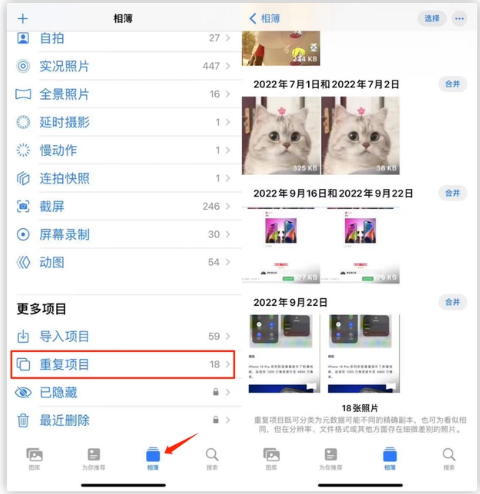 二连浩特苹果手机维修分享iOS 16 中相册重复项目功能使用方法 